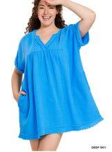 Load image into Gallery viewer, Gauze Rolled Short Sleeve V-neck Dress
