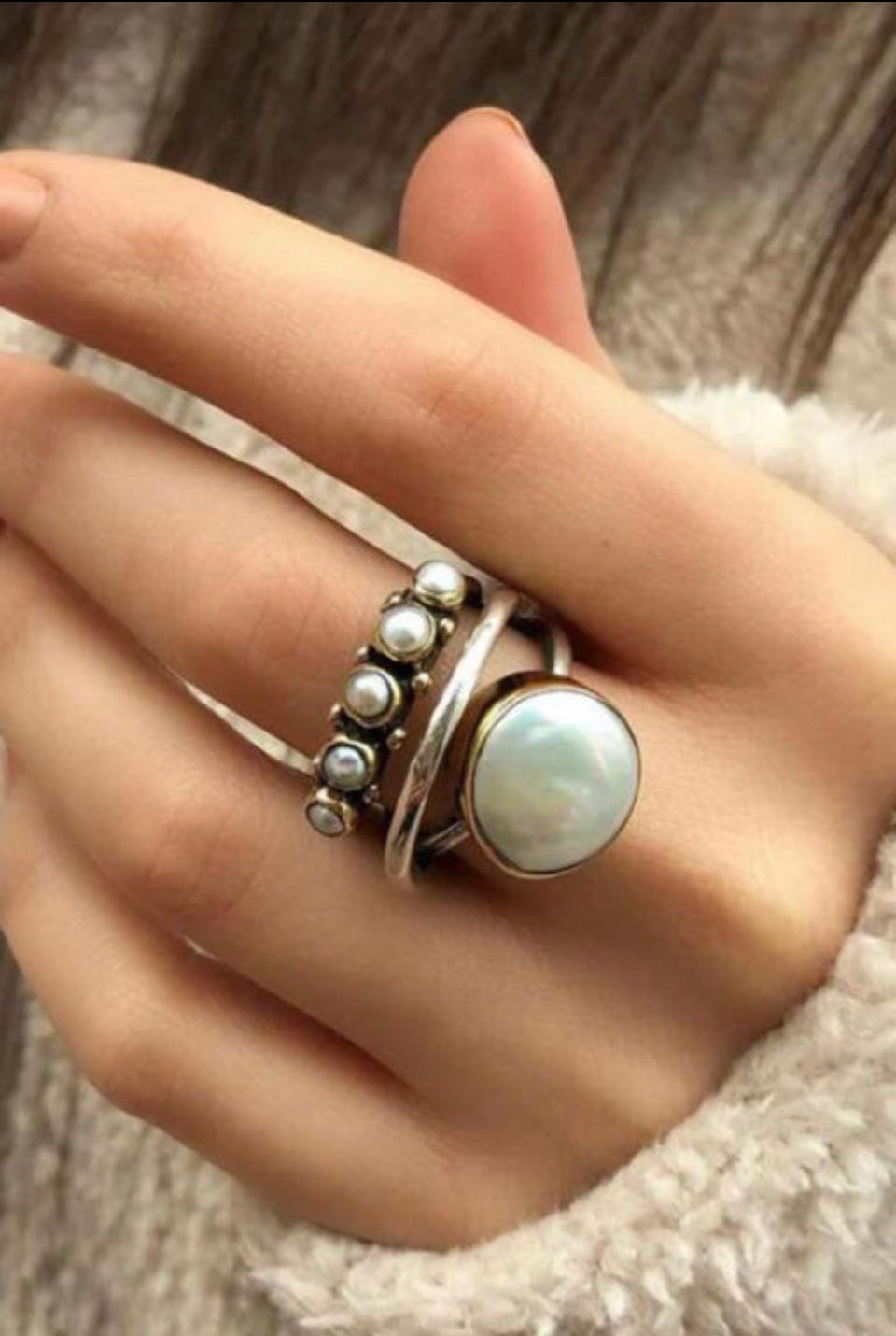Silver Vintage Pearl Opening Ring