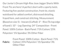 Load image into Gallery viewer, High Rise Jean Jogger Shorts w Front Tie
