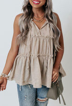 Load image into Gallery viewer, Khaki Split V Neck Tiered Ruffle Tank Top
