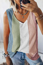Load image into Gallery viewer, Color Block V-Neck Waffle Knit Top
