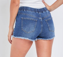 Load image into Gallery viewer, High Rise Jean Jogger Shorts w Front Tie
